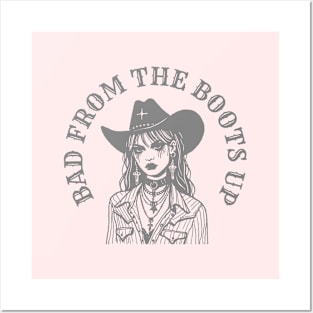 Bad from the boots up cowgirl - gray print Posters and Art